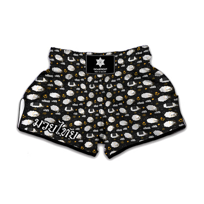 Sleeping Sheep Pattern Print Muay Thai Boxing Shorts