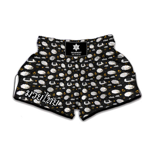 Sleeping Sheep Pattern Print Muay Thai Boxing Shorts