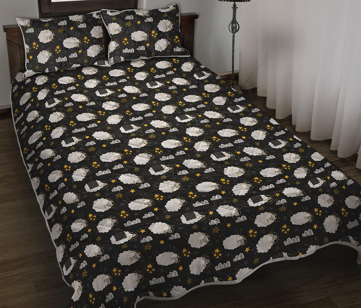Sleeping Sheep Pattern Print Quilt Bed Set