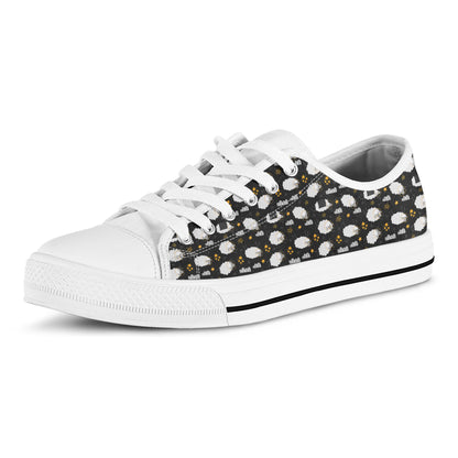 Sleeping Sheep Pattern Print White Low Top Shoes
