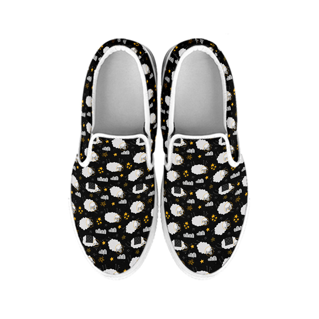 Sleeping Sheep Pattern Print White Slip On Shoes