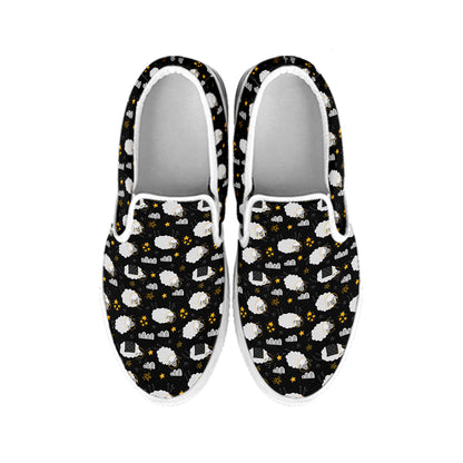 Sleeping Sheep Pattern Print White Slip On Shoes