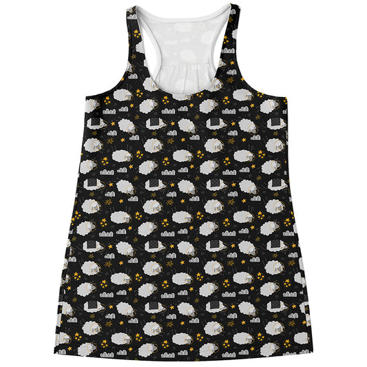 Sleeping Sheep Pattern Print Women's Racerback Tank Top