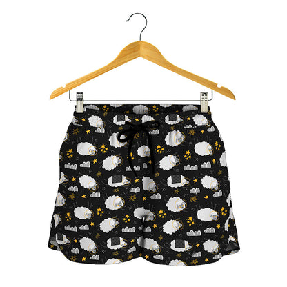 Sleeping Sheep Pattern Print Women's Shorts