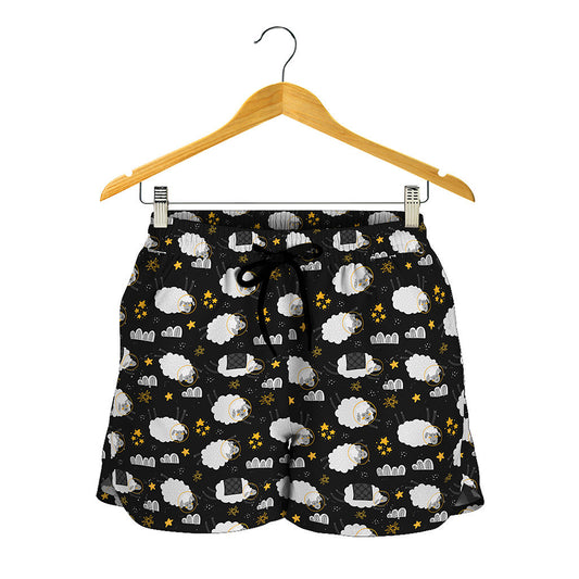 Sleeping Sheep Pattern Print Women's Shorts