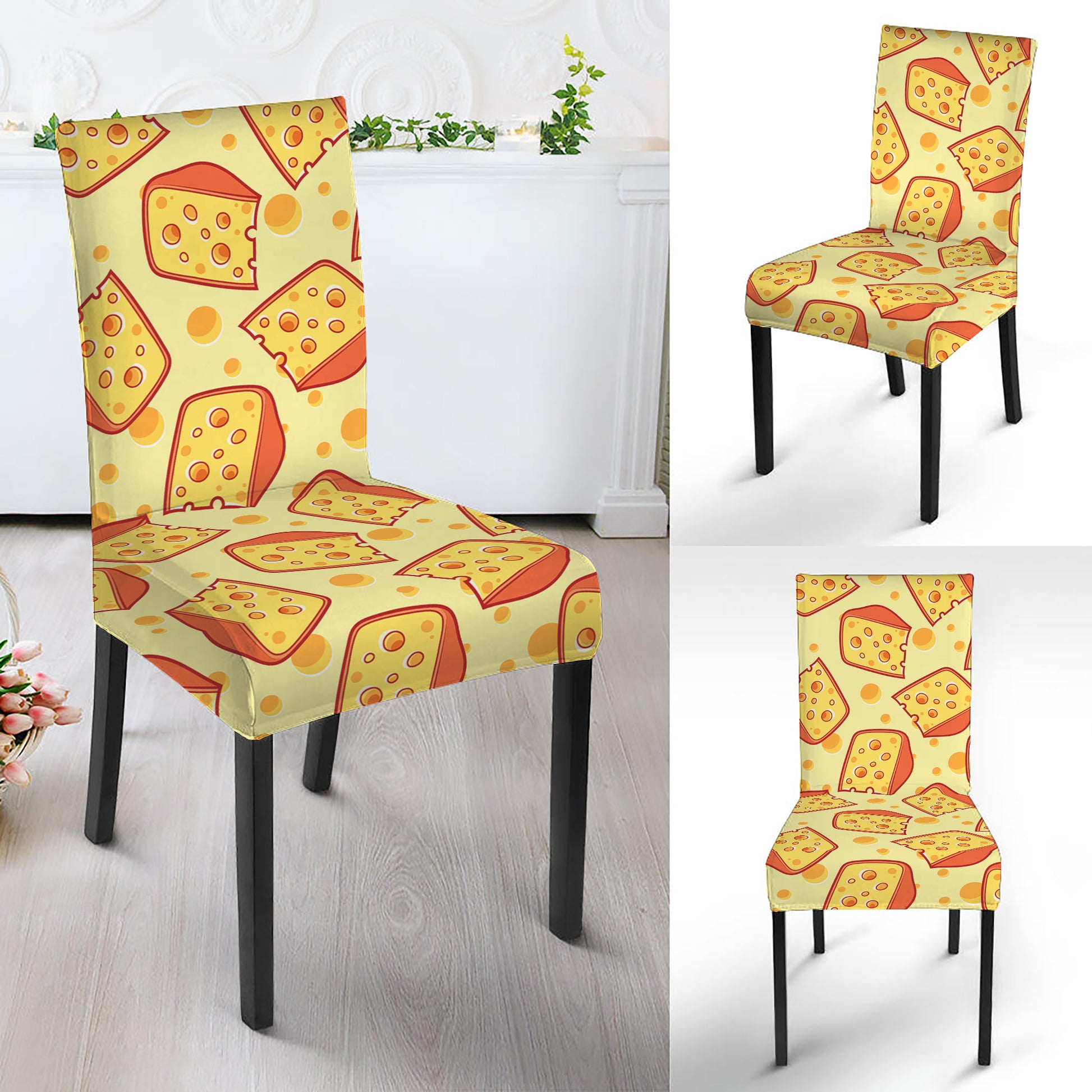 Slice Of Cheese Pattern Print Dining Chair Slipcover