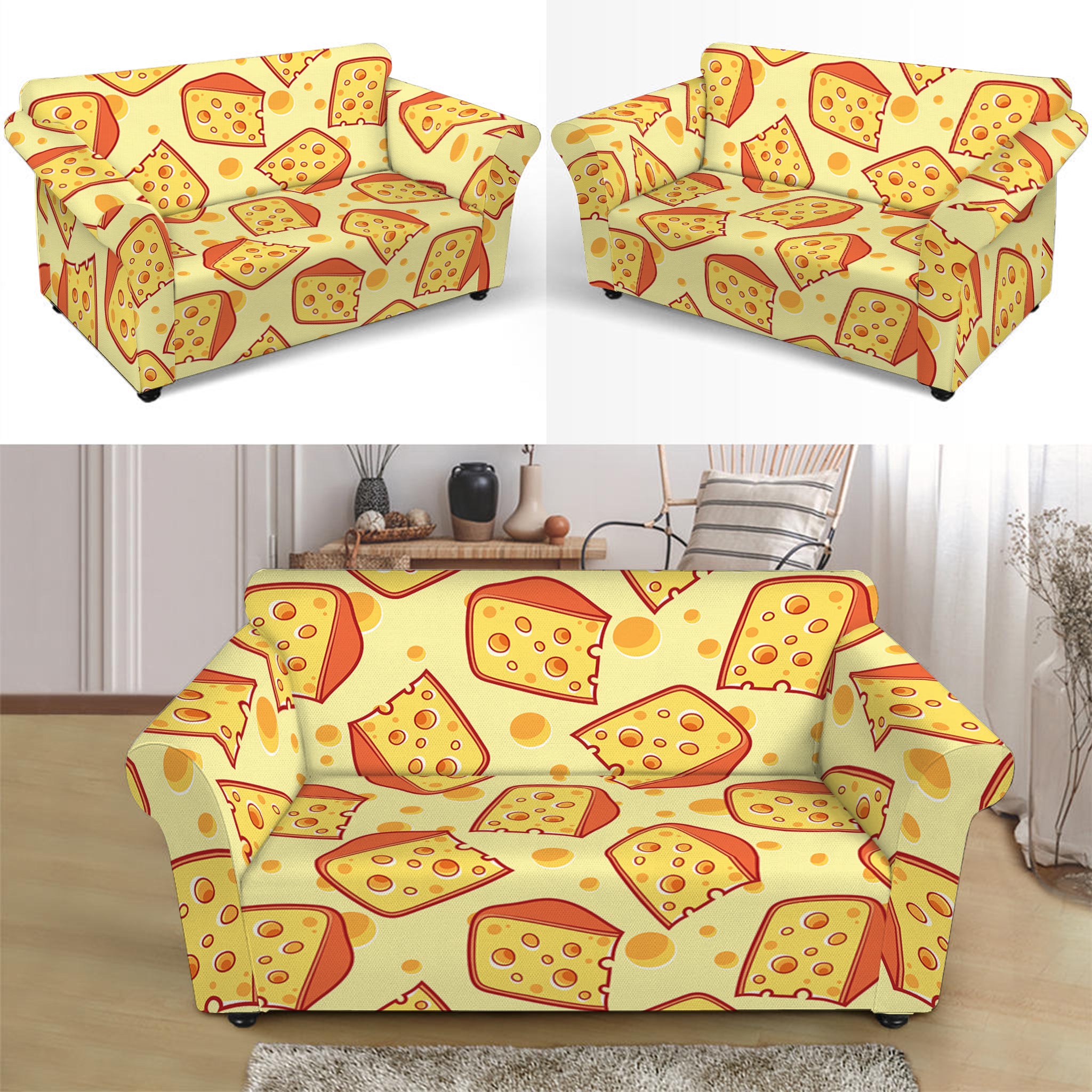 Slice Of Cheese Pattern Print Loveseat Slipcover