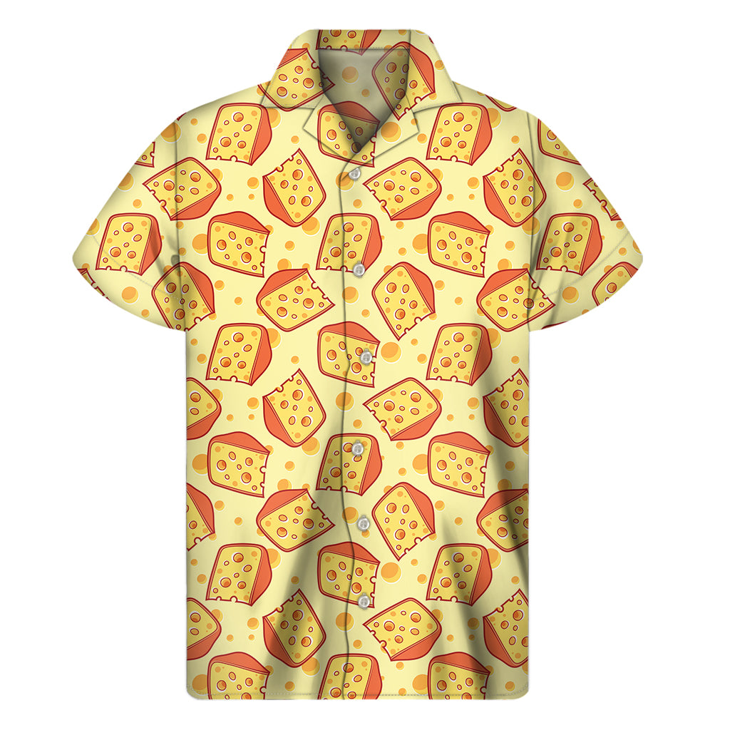 Slice Of Cheese Pattern Print Men's Short Sleeve Shirt