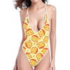 Slice Of Cheese Pattern Print One Piece High Cut Swimsuit