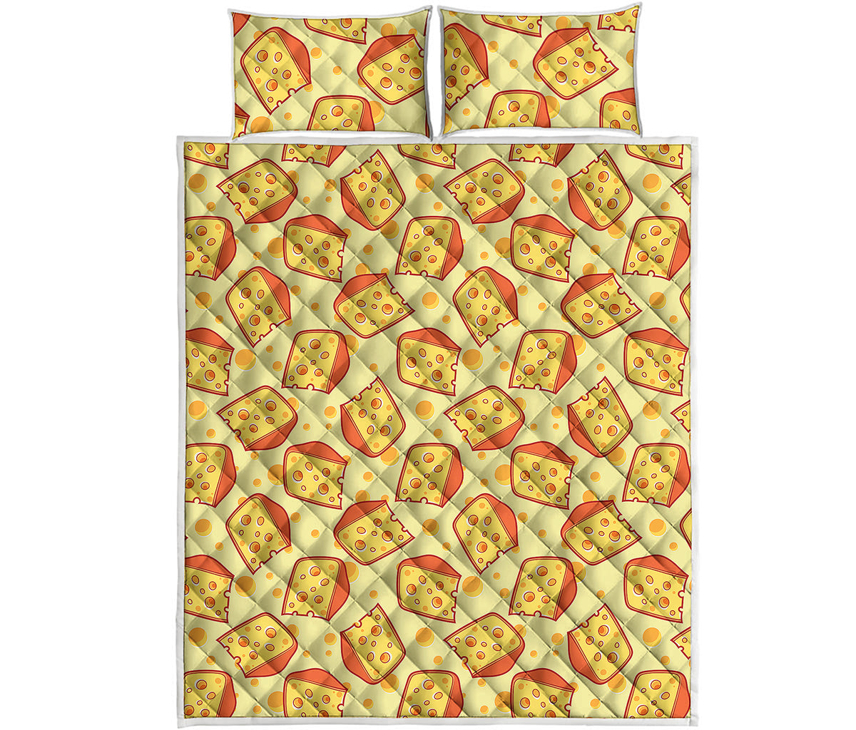 Slice Of Cheese Pattern Print Quilt Bed Set