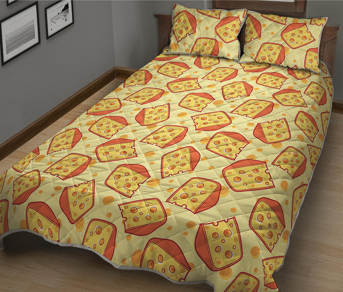 Slice Of Cheese Pattern Print Quilt Bed Set