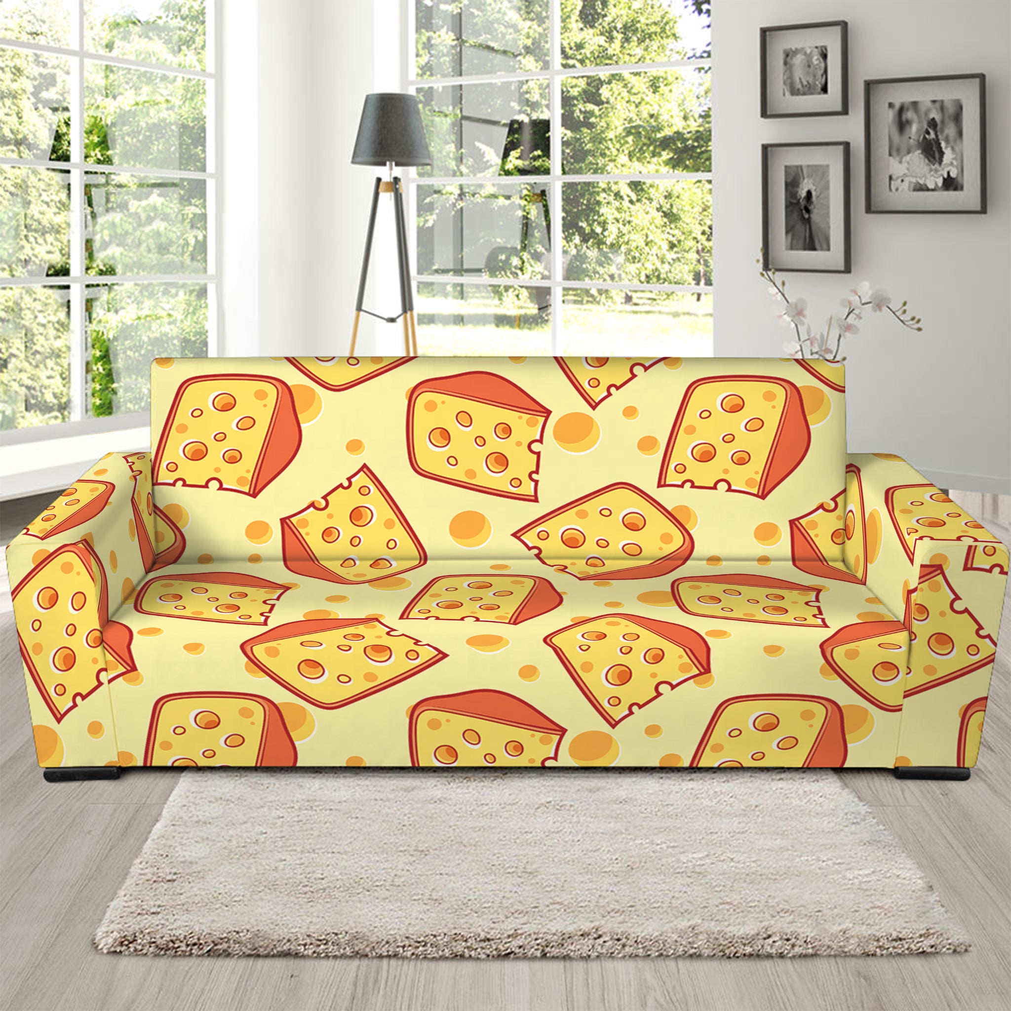 Slice Of Cheese Pattern Print Sofa Slipcover