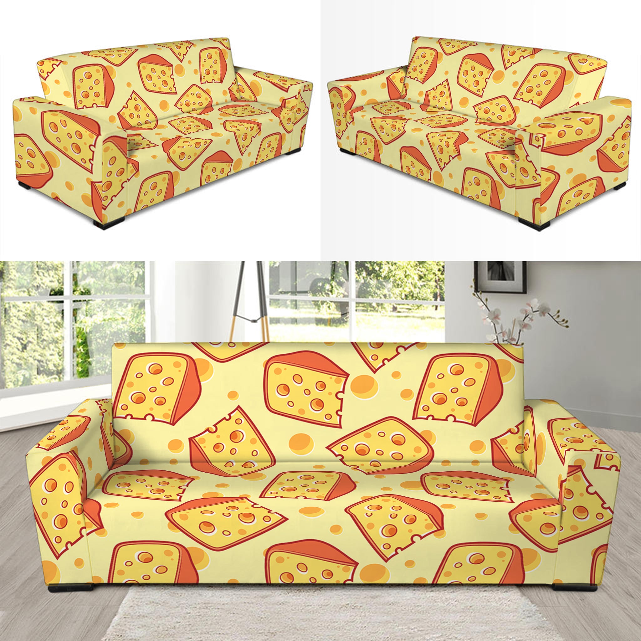 Slice Of Cheese Pattern Print Sofa Slipcover