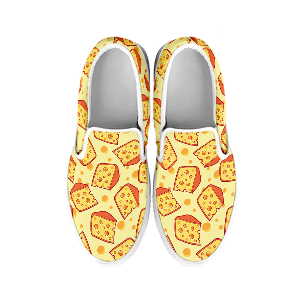 Slice Of Cheese Pattern Print White Slip On Shoes