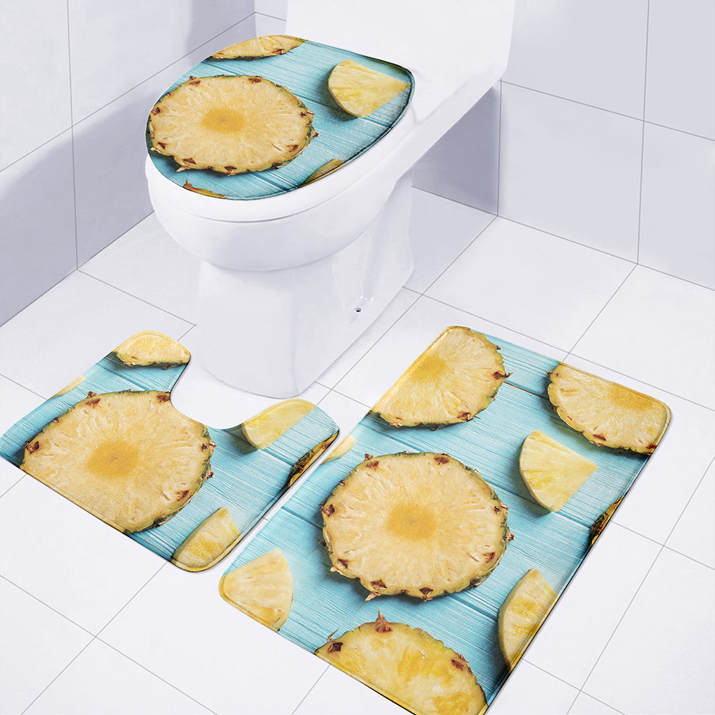 Sliced Pineapple Print 3 Piece Bath Mat Set