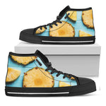 Sliced Pineapple Print Black High Top Shoes