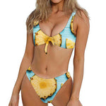 Sliced Pineapple Print Front Bow Tie Bikini