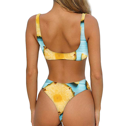 Sliced Pineapple Print Front Bow Tie Bikini