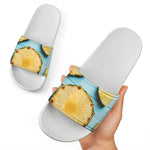 Sliced Pineapple Print White Slide Sandals
