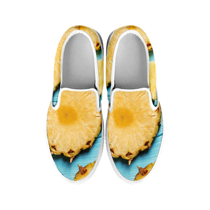 Sliced Pineapple Print White Slip On Shoes
