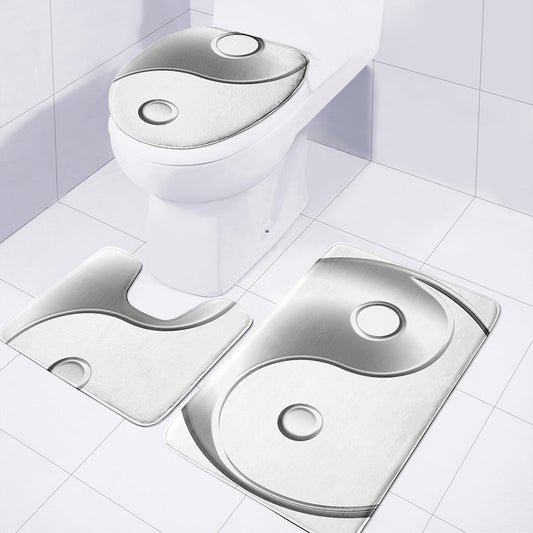 Sliver And White Yin Yang Print 3 Piece Bath Mat Set