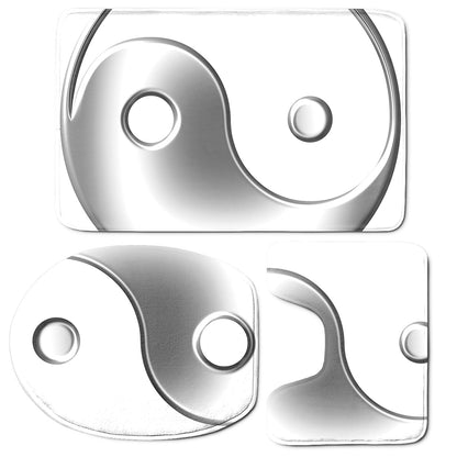 Sliver And White Yin Yang Print 3 Piece Bath Mat Set