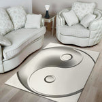 Sliver And White Yin Yang Print Area Rug