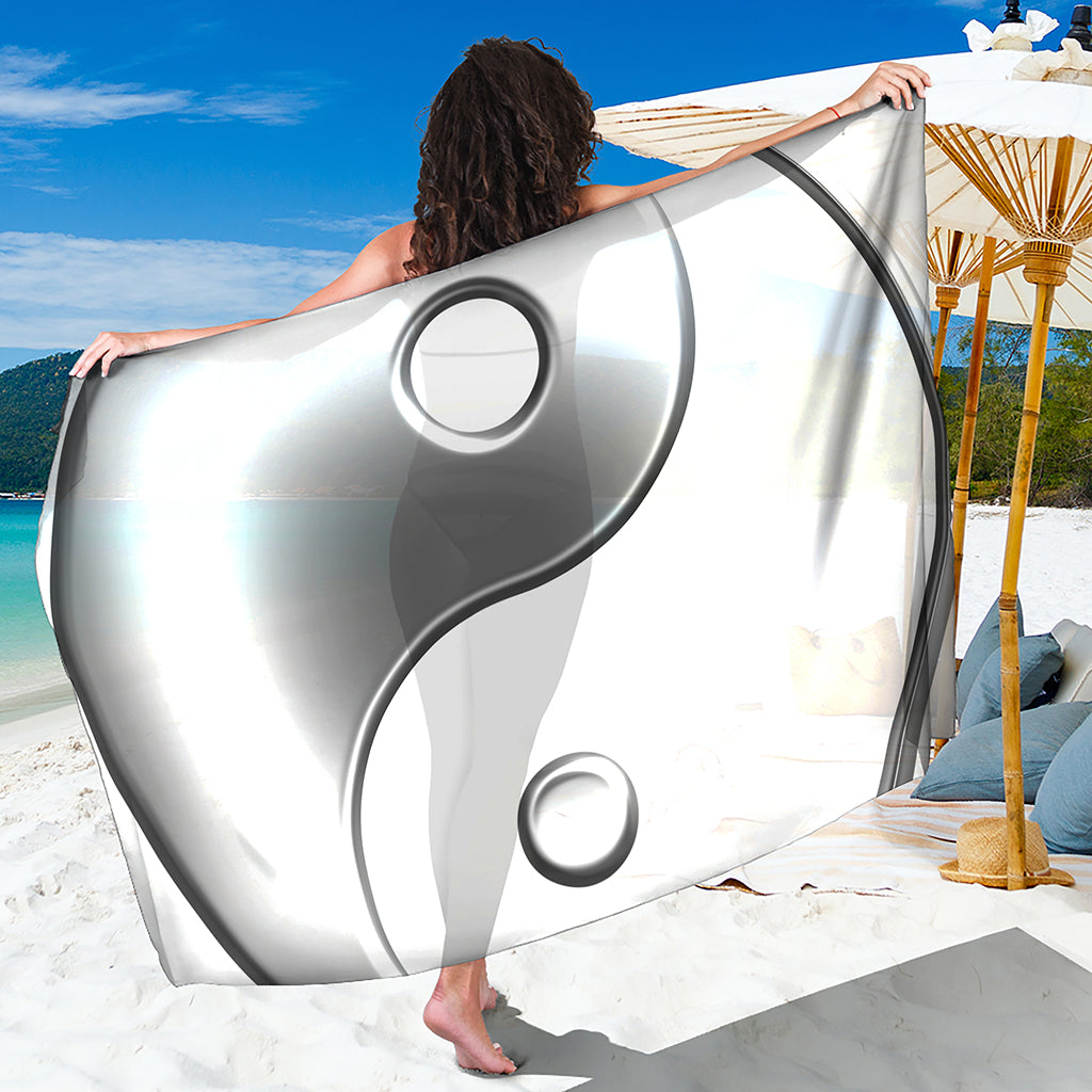 Sliver And White Yin Yang Print Beach Sarong Wrap