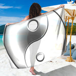 Sliver And White Yin Yang Print Beach Sarong Wrap