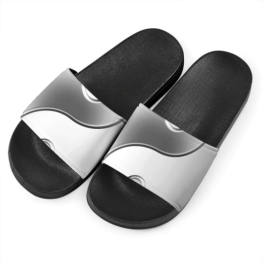 Sliver And White Yin Yang Print Black Slide Sandals