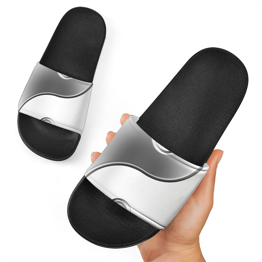 Sliver And White Yin Yang Print Black Slide Sandals
