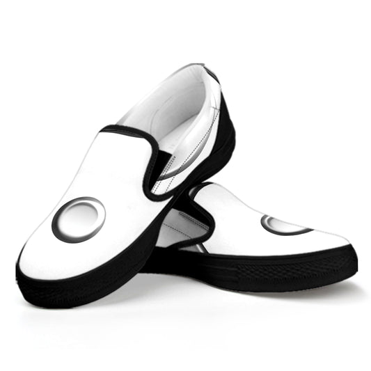 Sliver And White Yin Yang Print Black Slip On Shoes