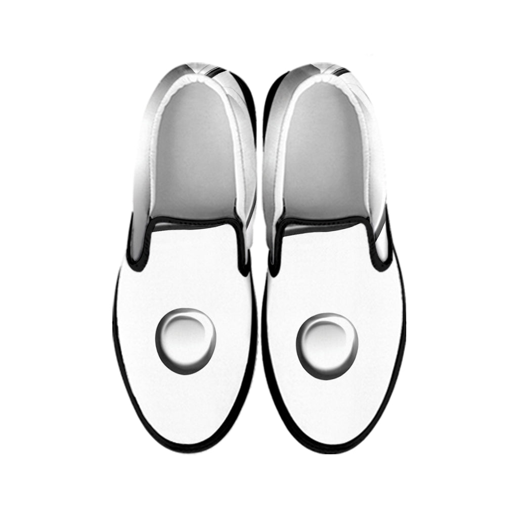 Sliver And White Yin Yang Print Black Slip On Shoes
