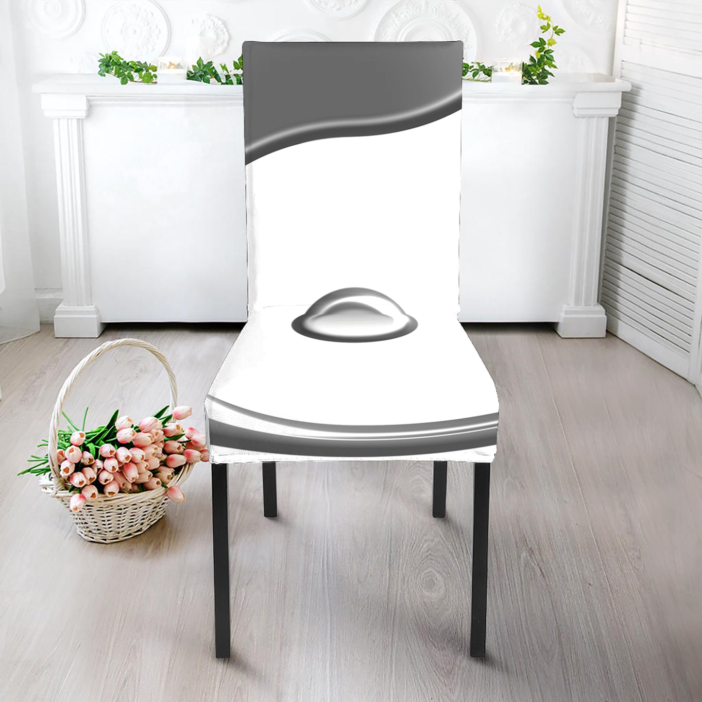 Sliver And White Yin Yang Print Dining Chair Slipcover