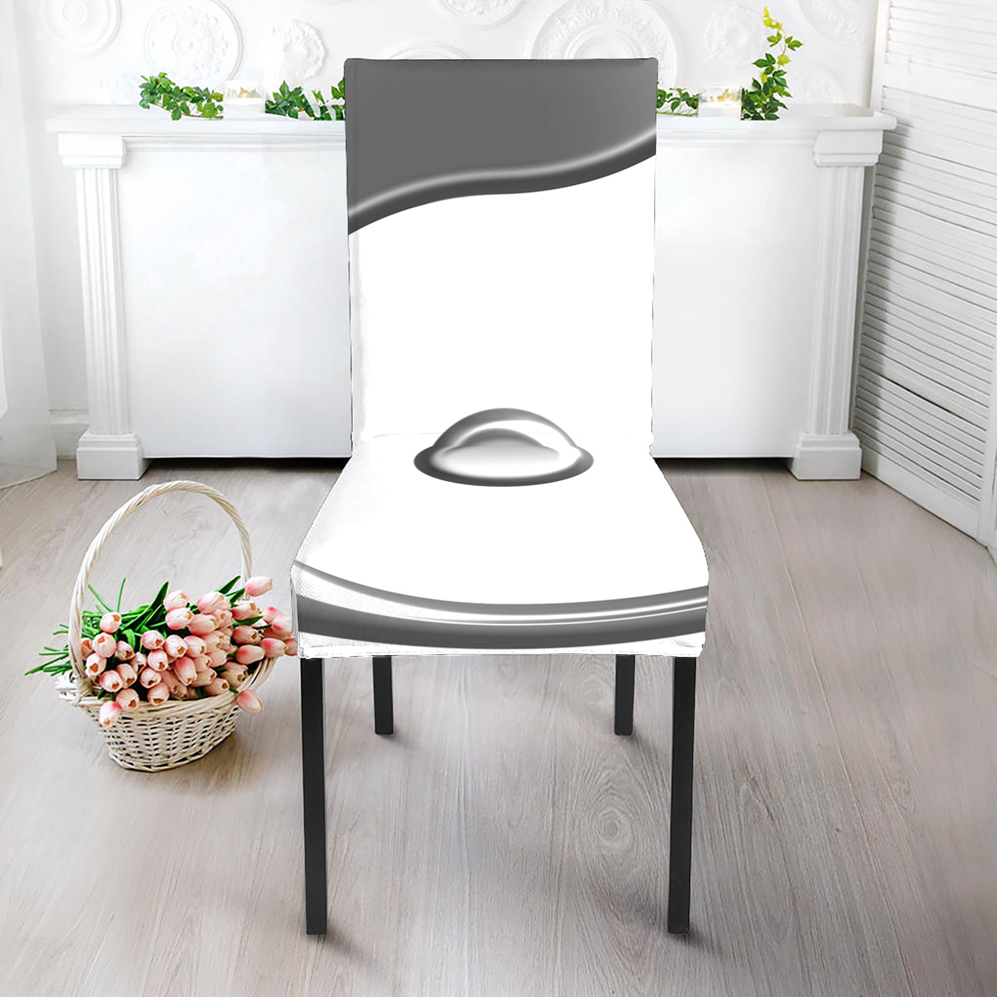 Sliver And White Yin Yang Print Dining Chair Slipcover