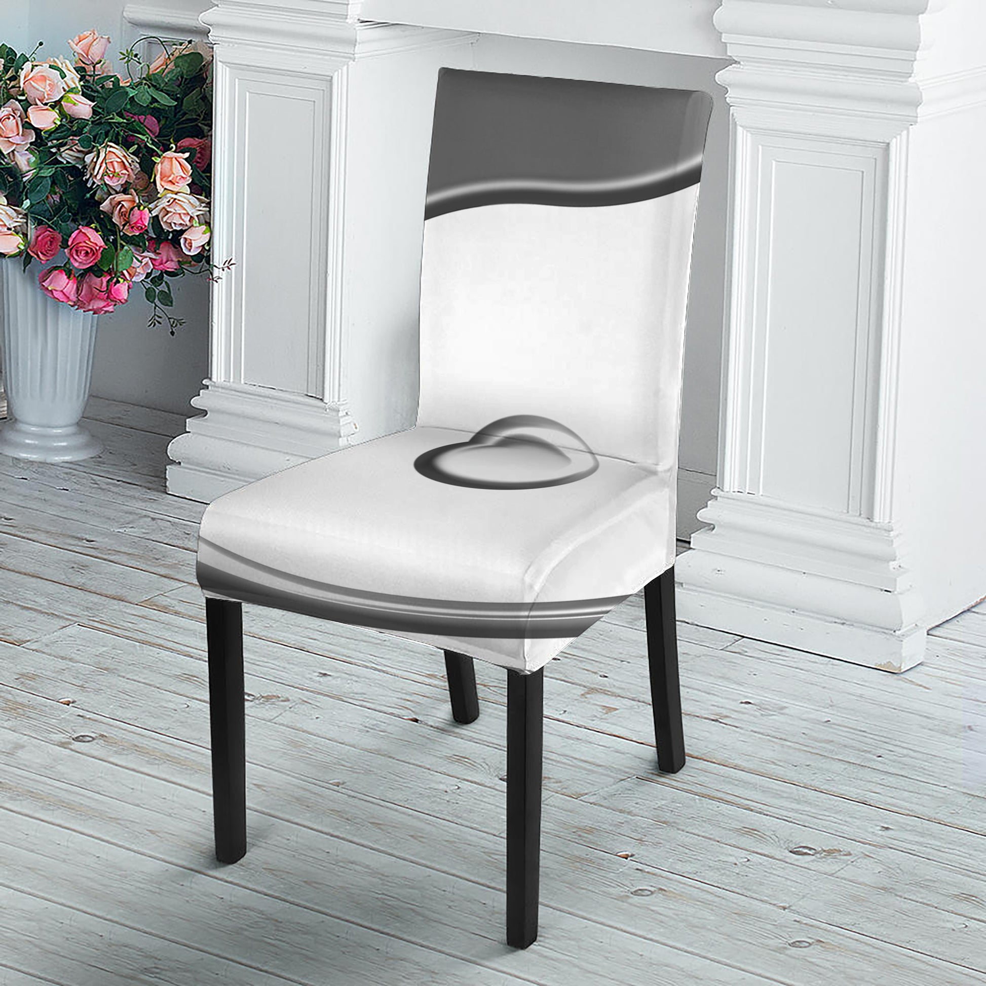 Sliver And White Yin Yang Print Dining Chair Slipcover