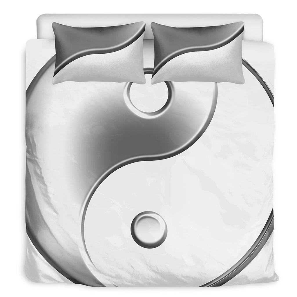 Sliver And White Yin Yang Print Duvet Cover Bedding Set