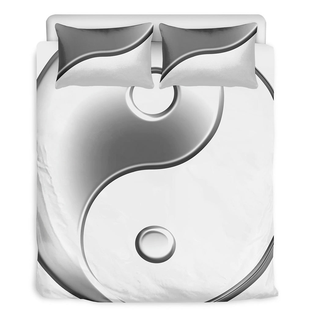Sliver And White Yin Yang Print Duvet Cover Bedding Set