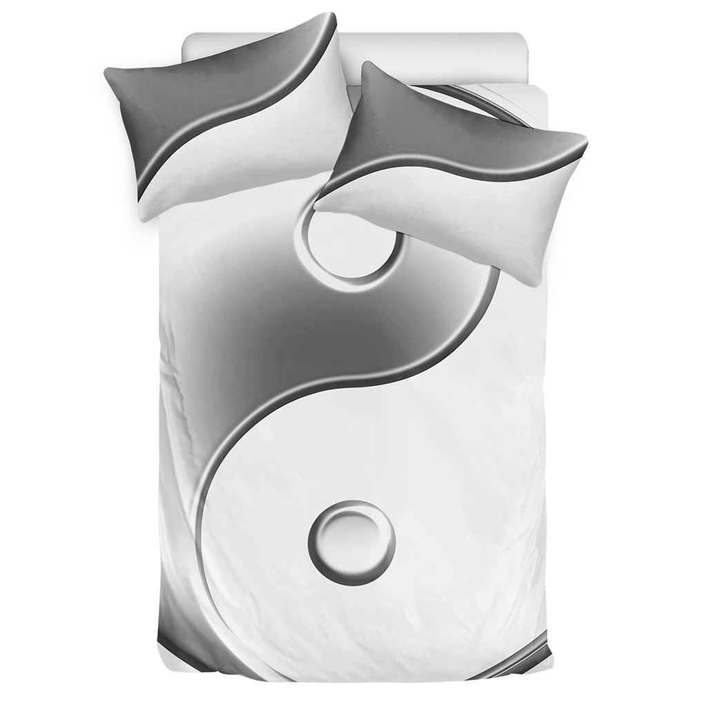 Sliver And White Yin Yang Print Duvet Cover Bedding Set