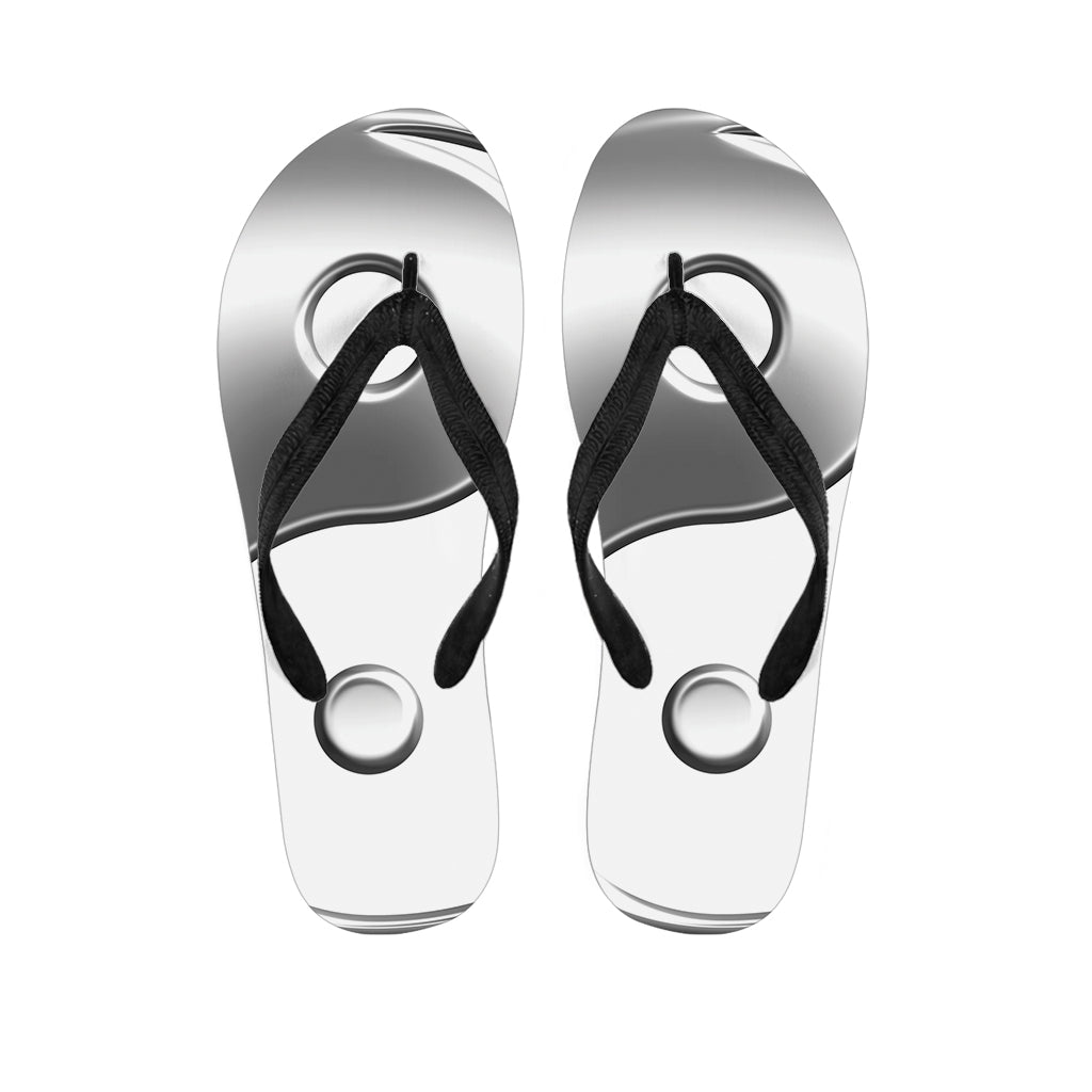 Sliver And White Yin Yang Print Flip Flops