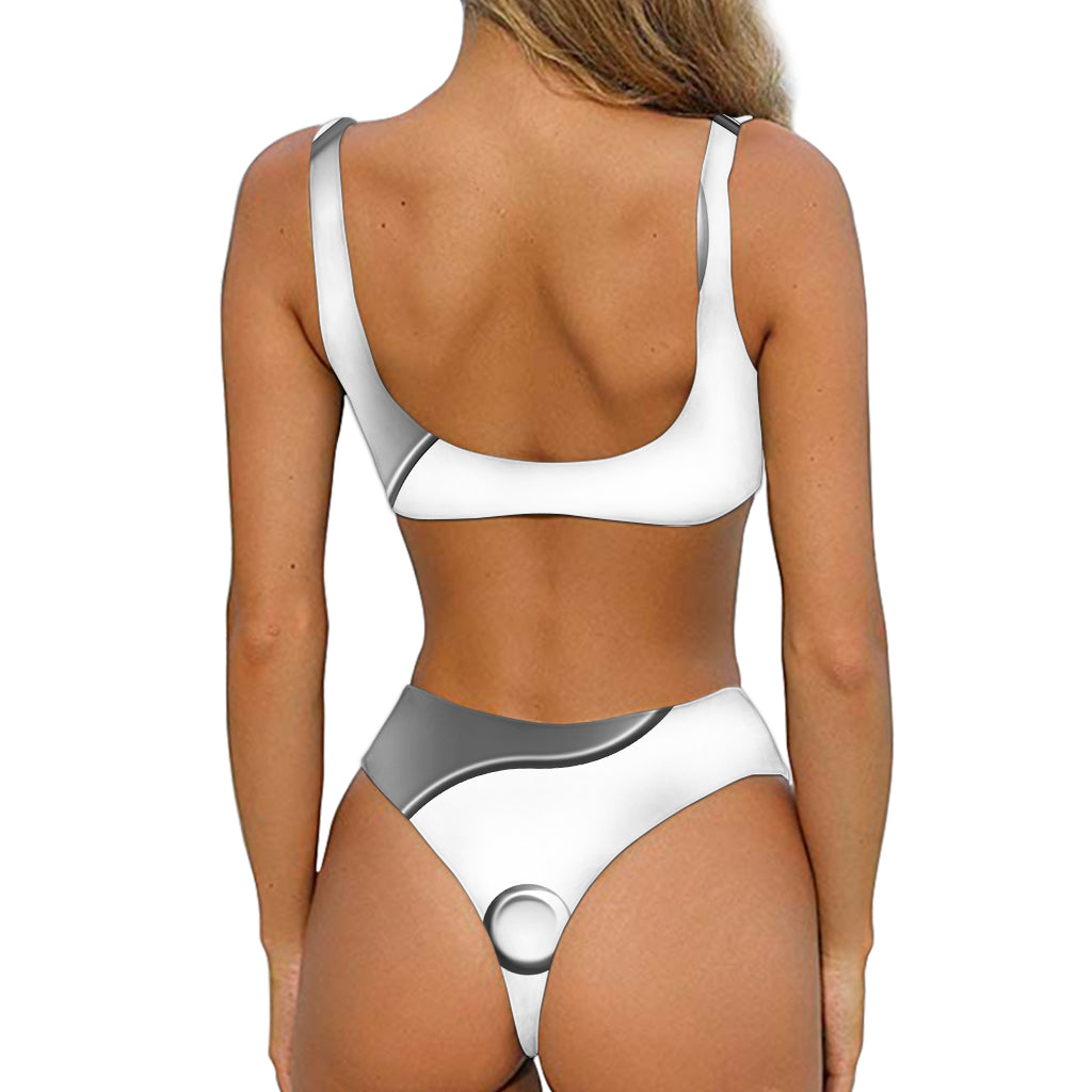 Sliver And White Yin Yang Print Front Bow Tie Bikini