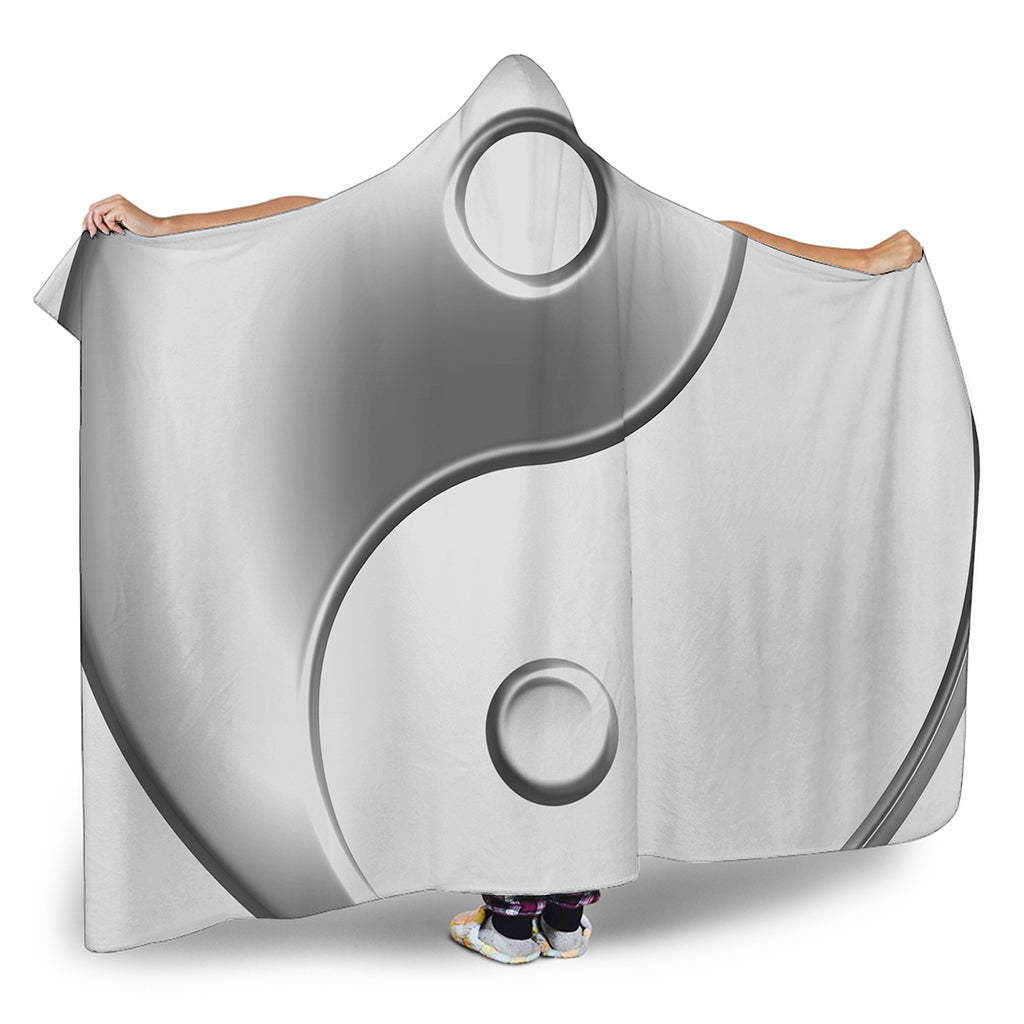 Sliver And White Yin Yang Print Hooded Blanket