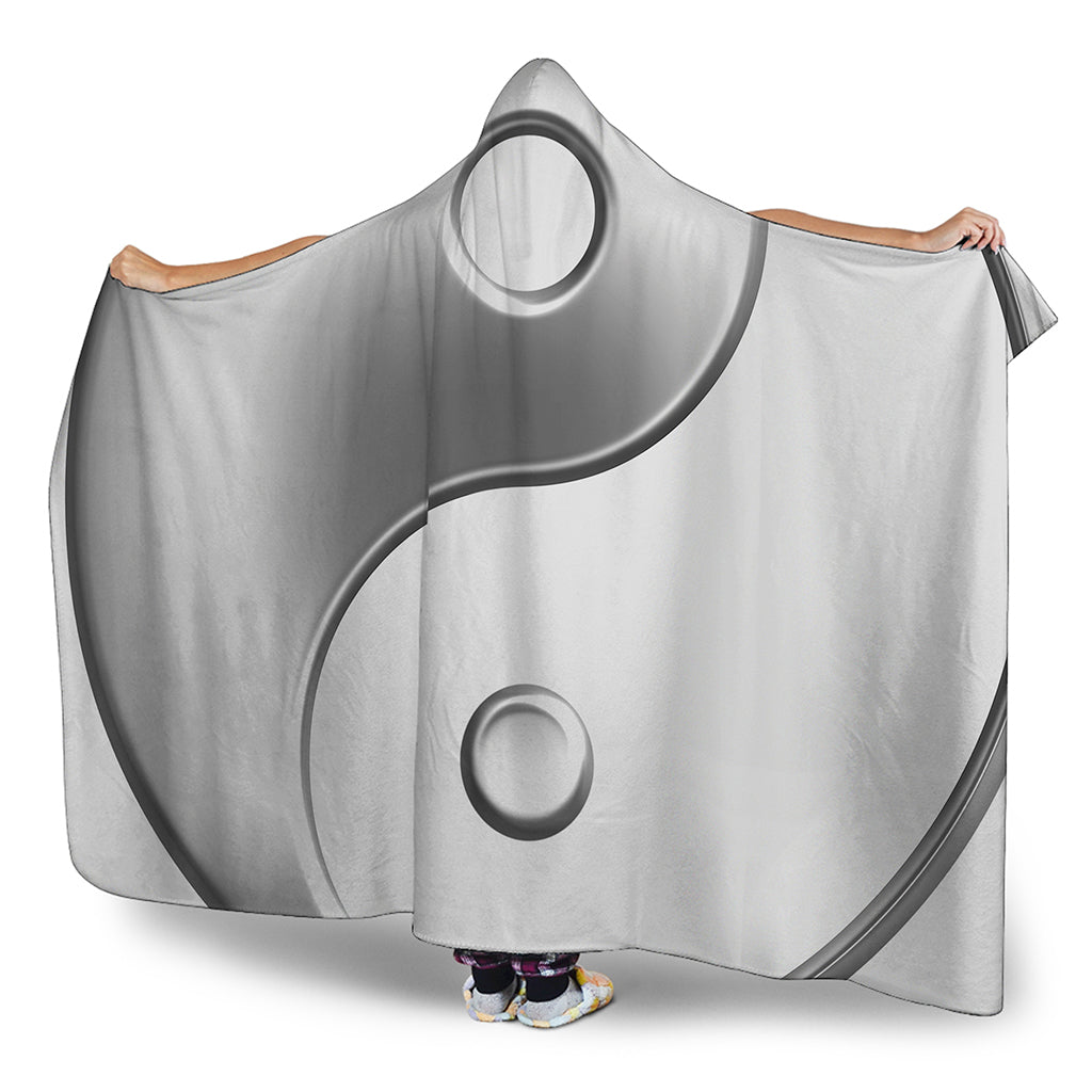 Sliver And White Yin Yang Print Hooded Blanket
