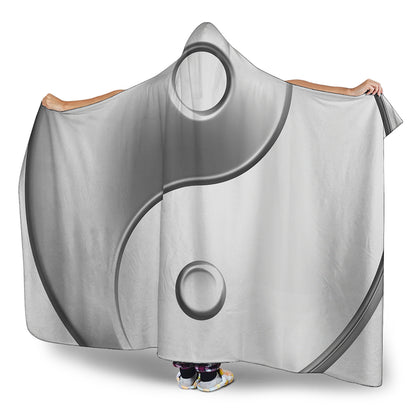 Sliver And White Yin Yang Print Hooded Blanket