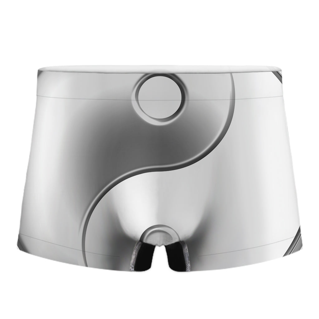 Sliver And White Yin Yang Print Men's Boxer Briefs
