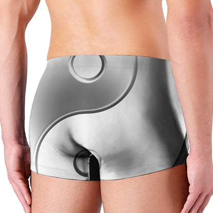 Sliver And White Yin Yang Print Men's Boxer Briefs