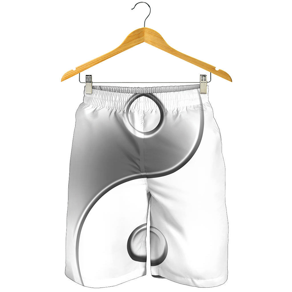 Sliver And White Yin Yang Print Men's Shorts