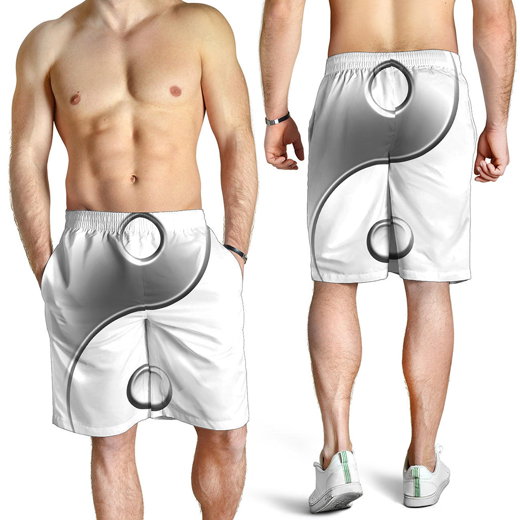 Sliver And White Yin Yang Print Men's Shorts
