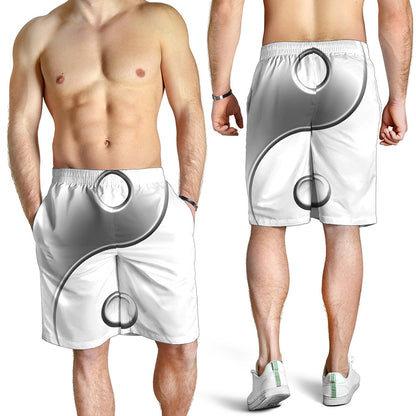Sliver And White Yin Yang Print Men's Shorts