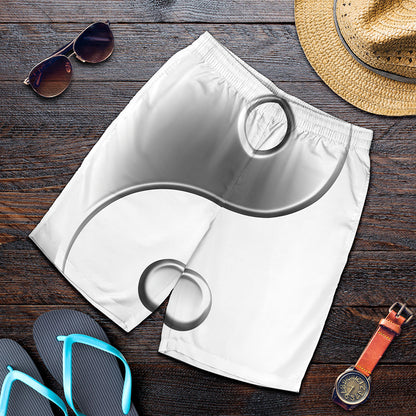 Sliver And White Yin Yang Print Men's Shorts